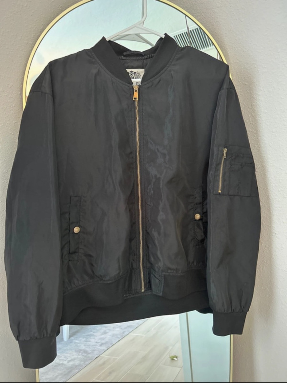 Women's Black Bomber Jacket with Zip Front